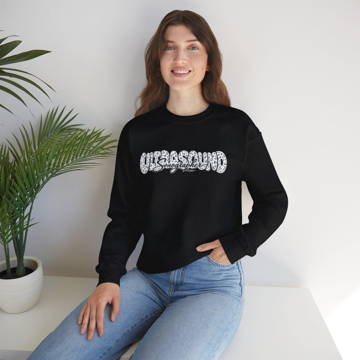 Leopard Print Script Logo sweatshirt | White crewneck