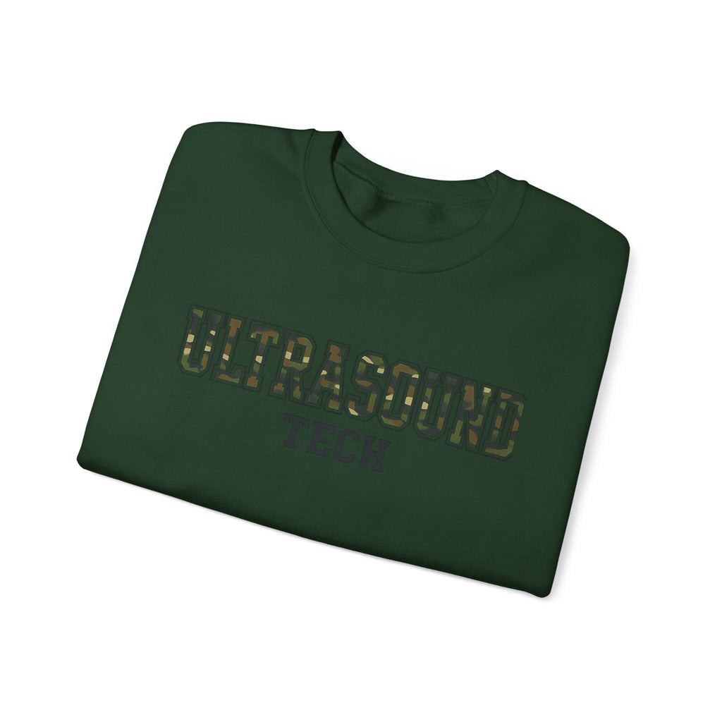 Ultrasound Tech Crew Neck Sweatshirt | Sonographer Gift Pullover | Camouflage Lettering Medical Imaging Nurse Sweater | RadiologyTech Gift