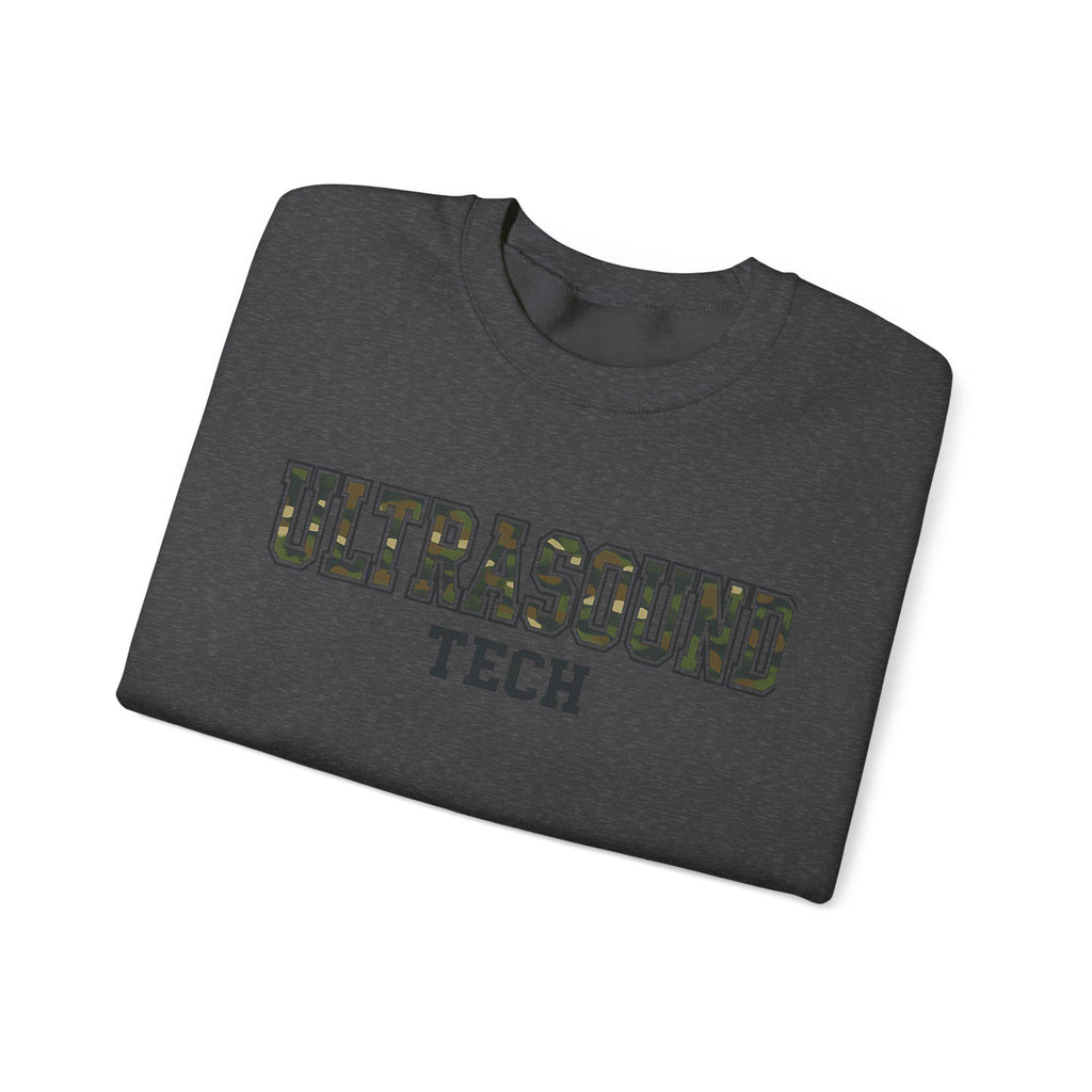 Ultrasound Tech Crew Neck Sweatshirt | Sonographer Gift Pullover | Camouflage Lettering Medical Imaging Nurse Sweater | RadiologyTech Gift