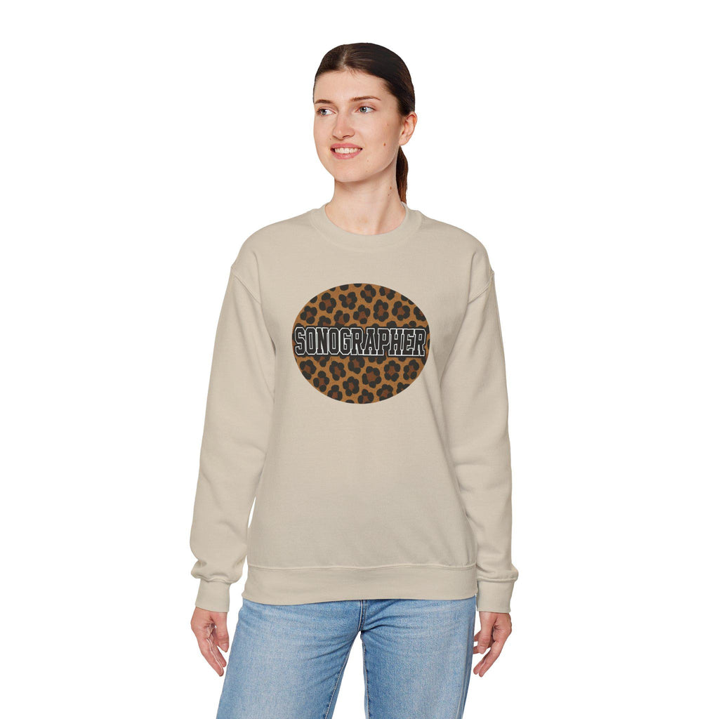 Leopard Print Sonographer Sweatshirt, Unisex Ultrasound Tech Crewneck, Medical Sonography Gift, Healthcare Sweatshirt