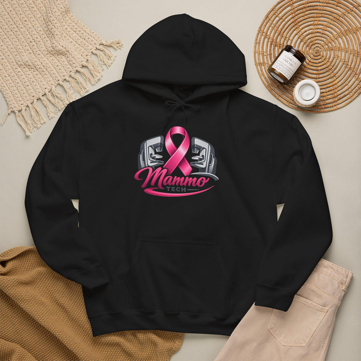 Pink Ribbon Mammo Tech Hoodie | Radiology Tech Gift, Breast Cancer Awareness