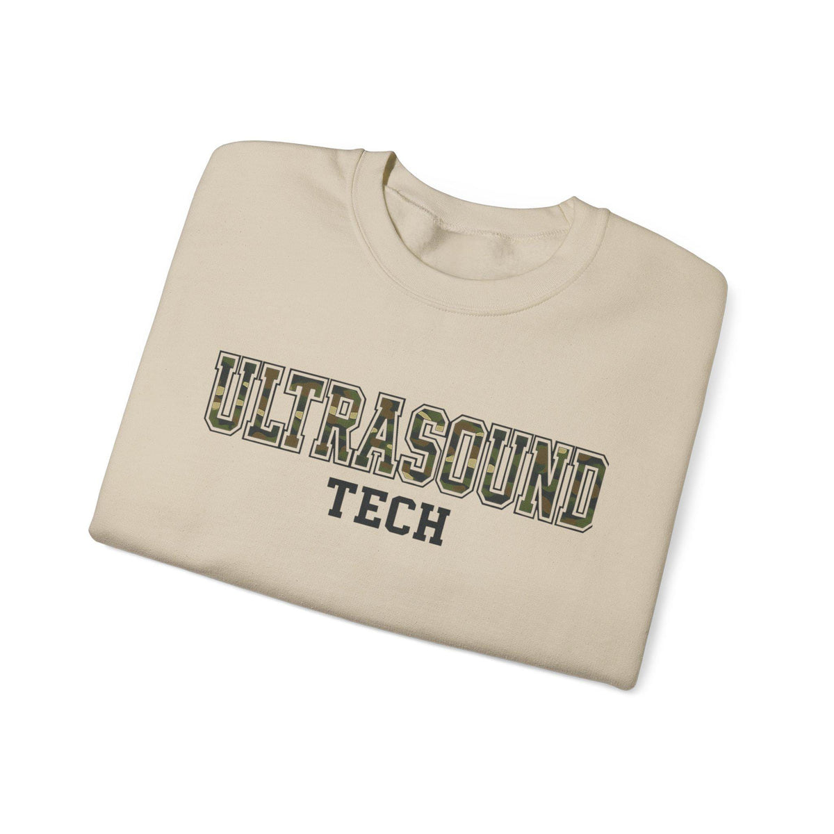 Ultrasound Tech Crew Neck Sweatshirt | Sonographer Gift Pullover | Camouflage Lettering Medical Imaging Nurse Sweater | RadiologyTech Gift