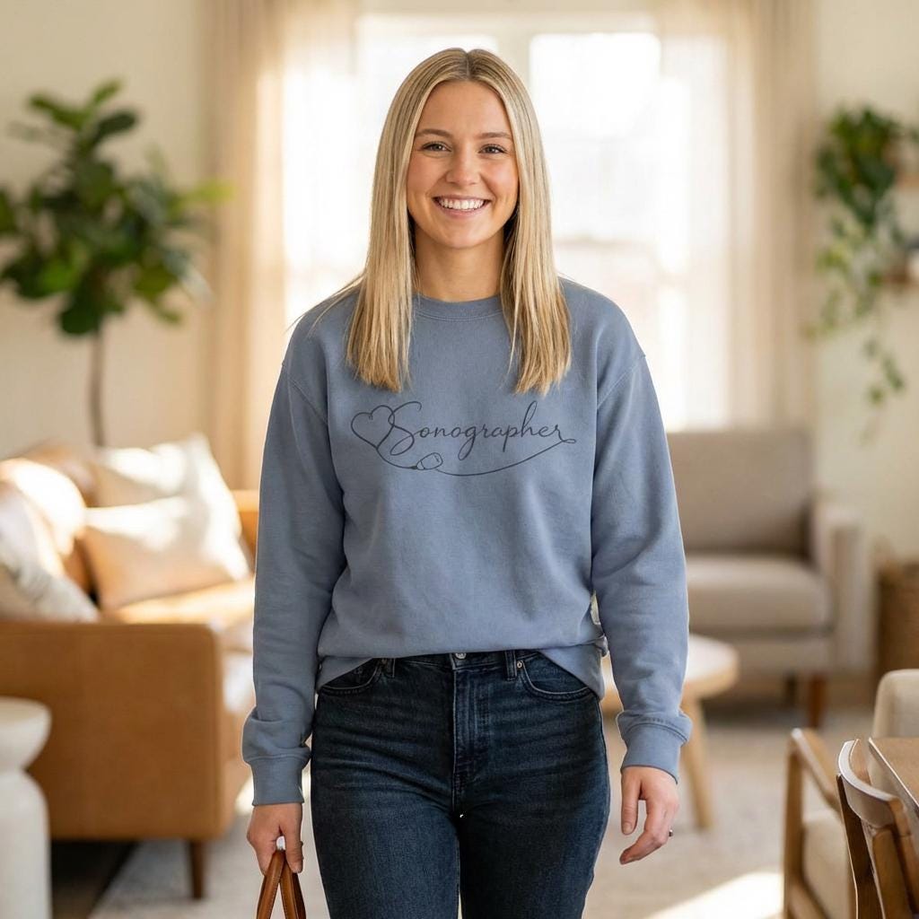 Sonographer Script Heart Crewneck Sweatshirt | Ultrasound Tech