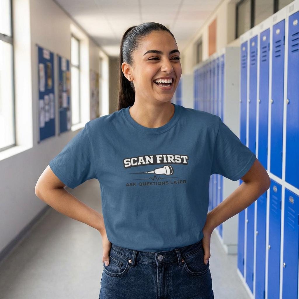 Scan First Ask Questions Later Ultrasound Tech Shirt | Radiology Humor Tee (100% Cotton)
