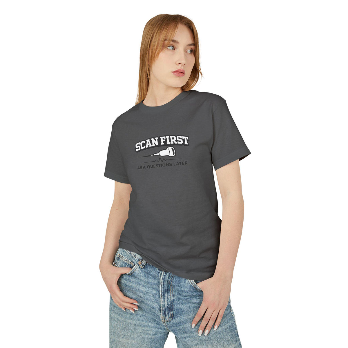 Scan First Ask Questions Later Ultrasound Tech Shirt | Radiology Humor Tee (100% Cotton)