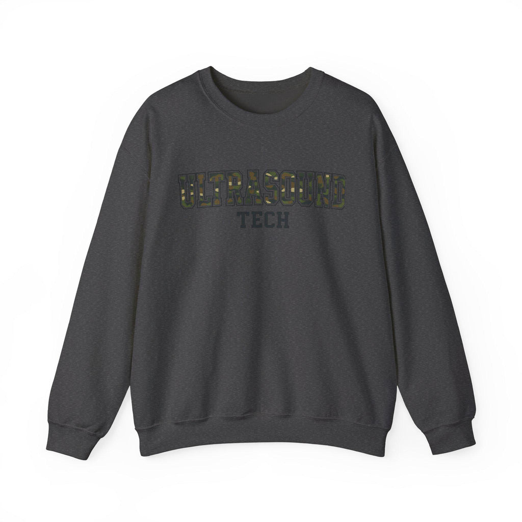 Ultrasound Tech Crew Neck Sweatshirt | Sonographer Gift Pullover | Camouflage Lettering Medical Imaging Nurse Sweater | RadiologyTech Gift