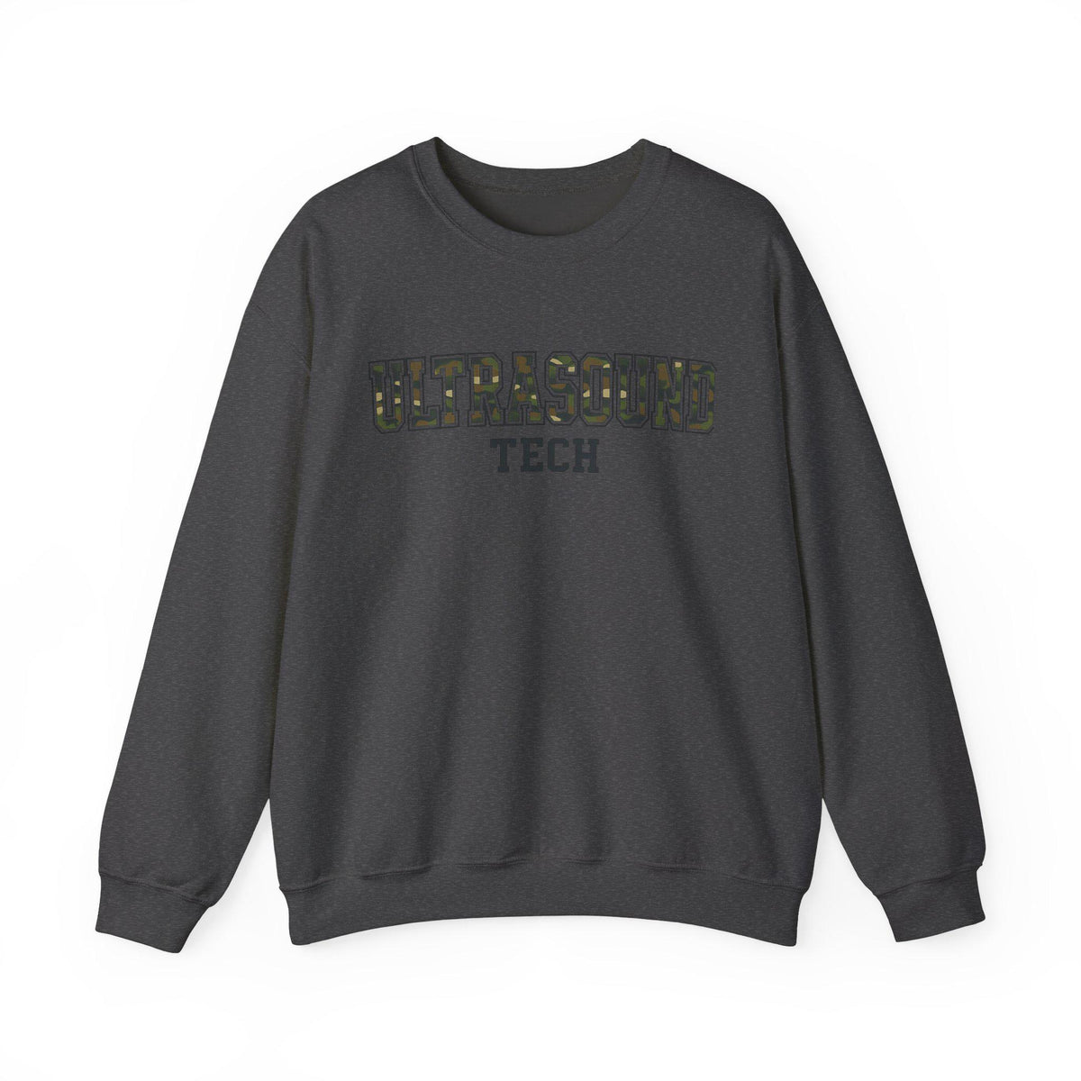 Ultrasound Tech Crew Neck Sweatshirt | Sonographer Gift Pullover | Camouflage Lettering Medical Imaging Nurse Sweater | RadiologyTech Gift