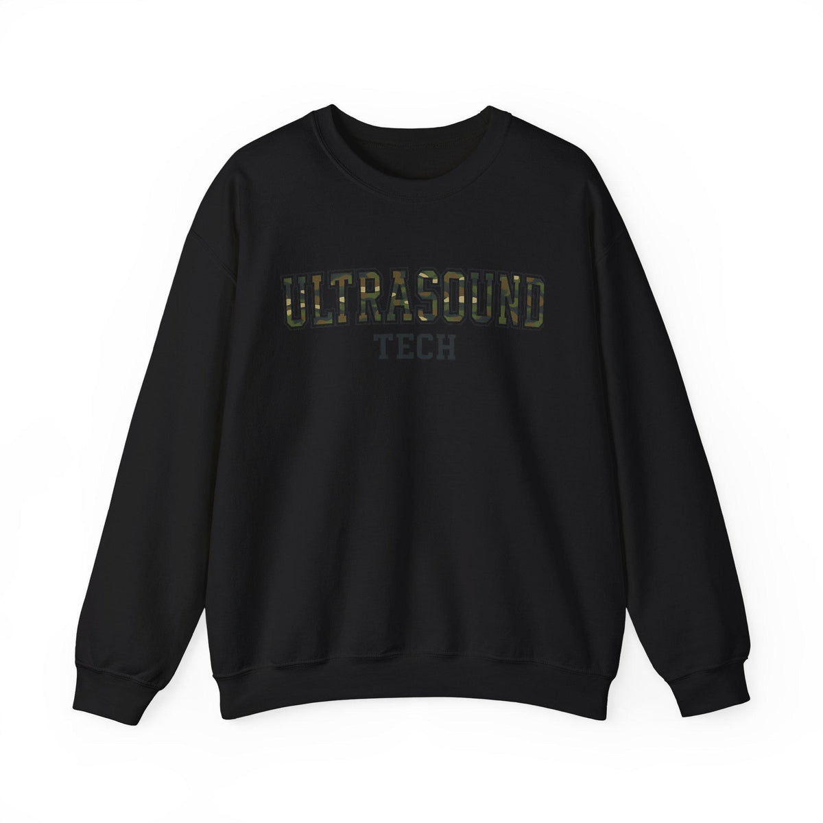 Ultrasound Tech Crew Neck Sweatshirt | Sonographer Gift Pullover | Camouflage Lettering Medical Imaging Nurse Sweater | RadiologyTech Gift