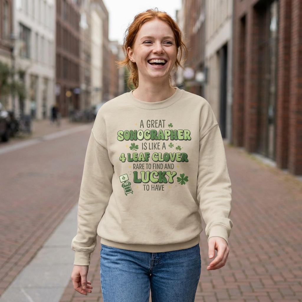 Sonographer 4 Leaf Clover Sweatshirt | St. Patrick's Day Medical Gift (Embroidered)