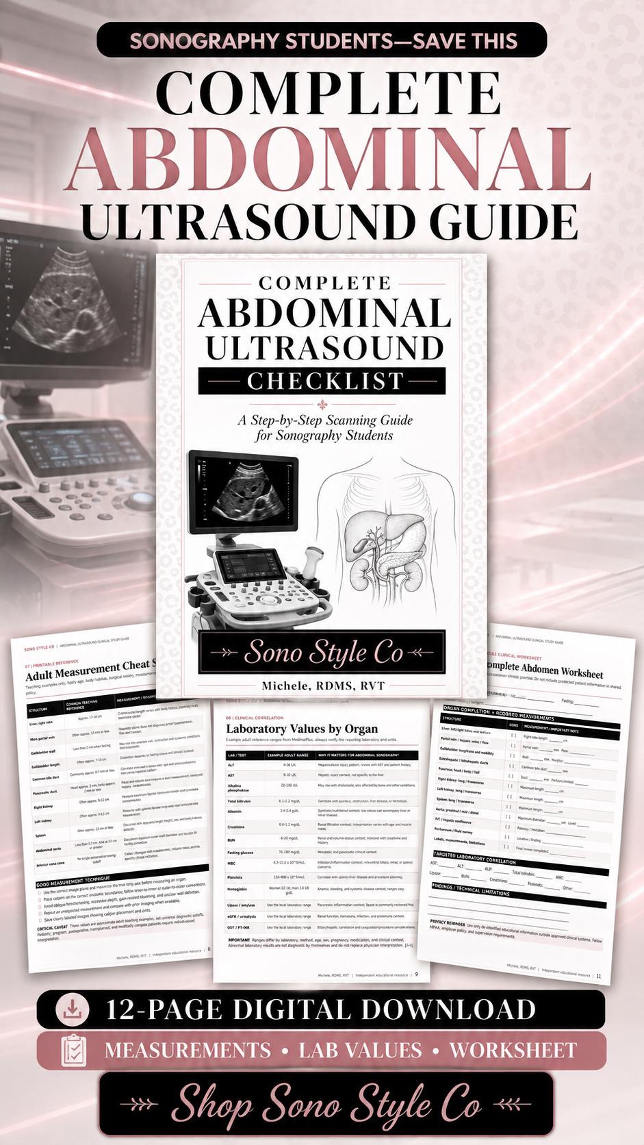 Abdominal Ultrasound Protocol Checklist | Sonography Student Study Guide (PDF Download)