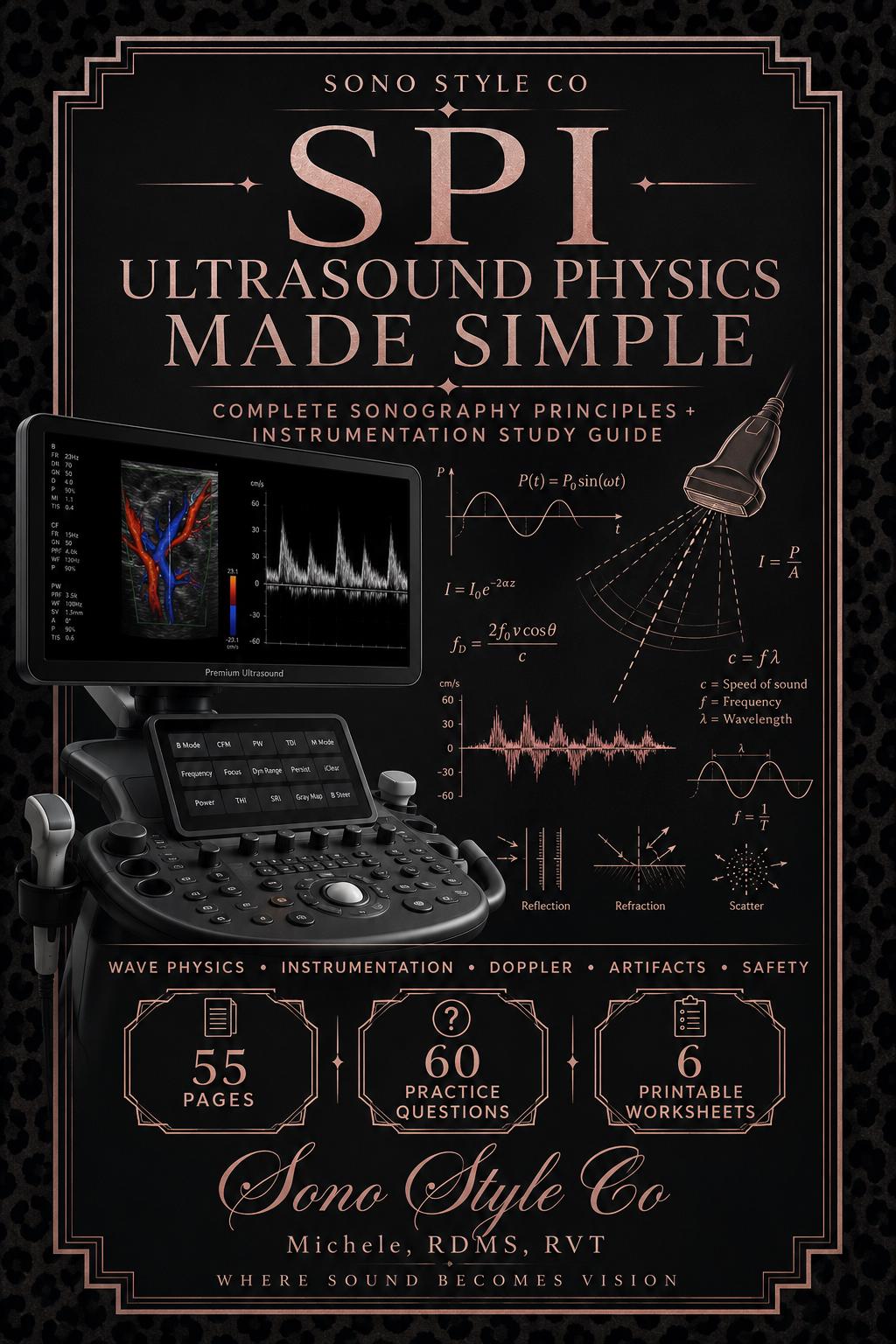 SPI Physics Cheat Sheet | ARDMS Exam Prep, Sonography Formulas (Digital Download)