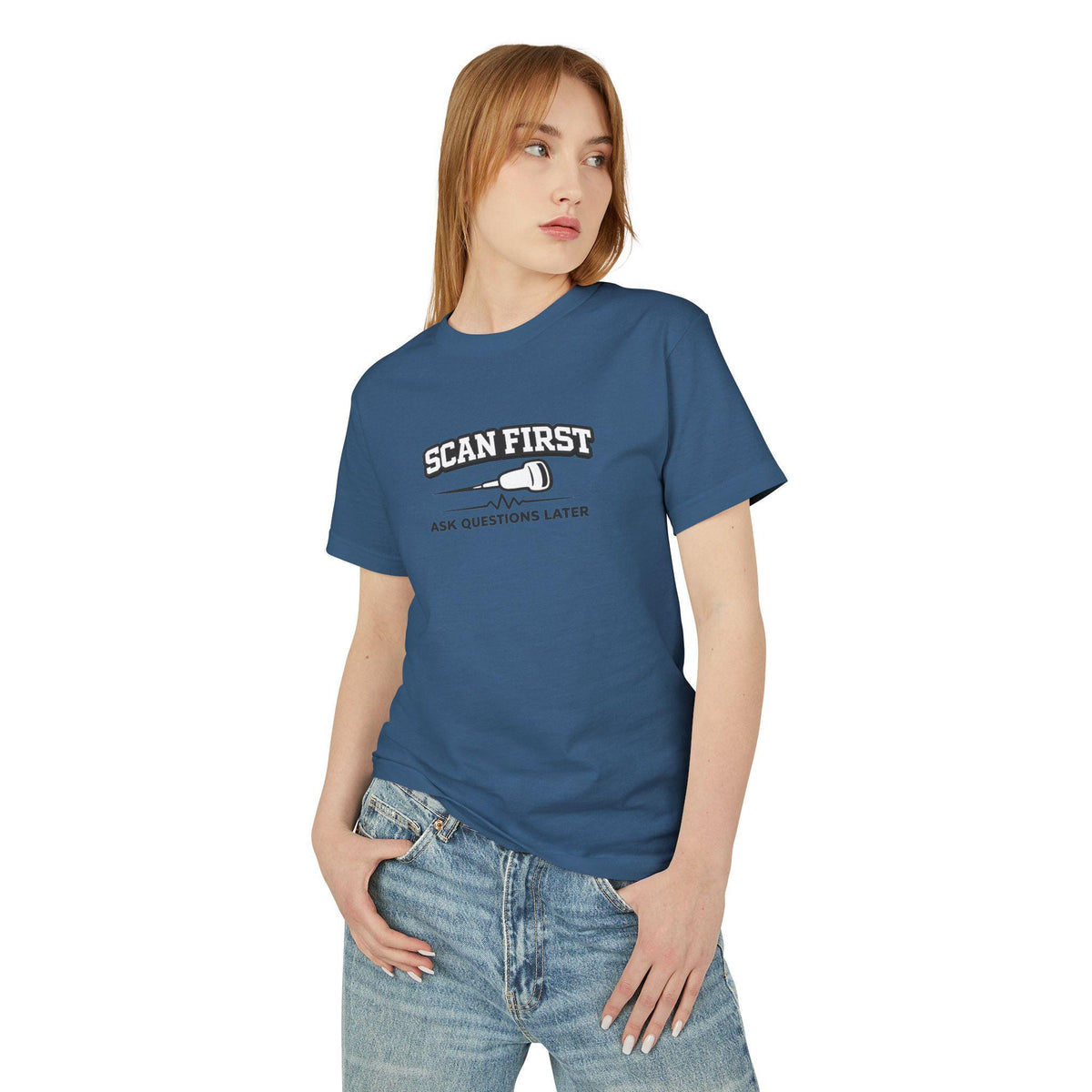 Scan First Ask Questions Later Ultrasound Tech Shirt | Radiology Humor Tee (100% Cotton)