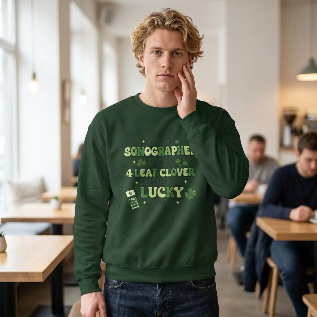 Sonographer 4 Leaf Clover Sweatshirt | St. Patrick's Day Medical Gift (Embroidered)