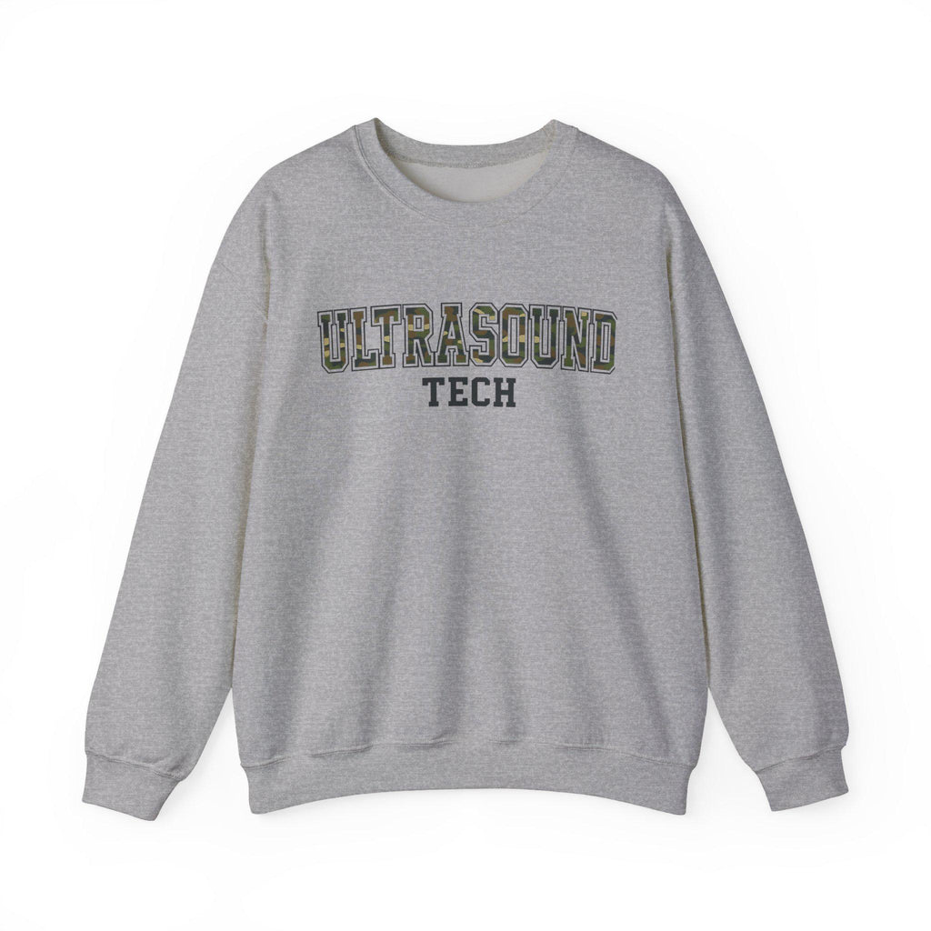 Ultrasound Tech Crew Neck Sweatshirt | Sonographer Gift Pullover | Camouflage Lettering Medical Imaging Nurse Sweater | RadiologyTech Gift