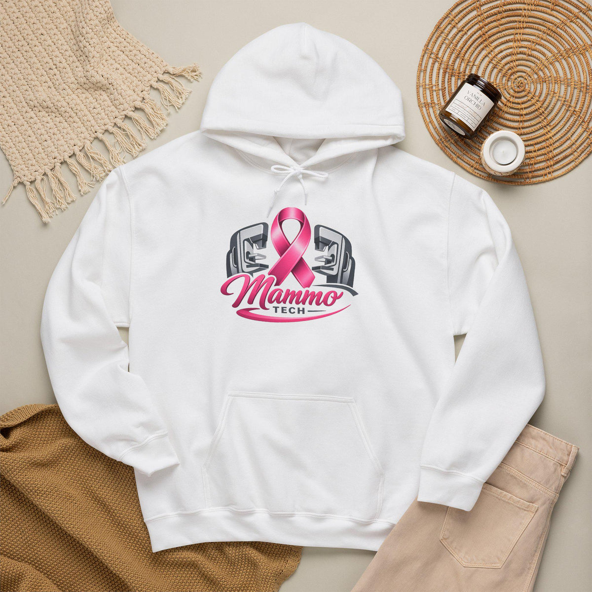 Pink Ribbon Mammo Tech Hoodie | Radiology Tech Gift, Breast Cancer Awareness