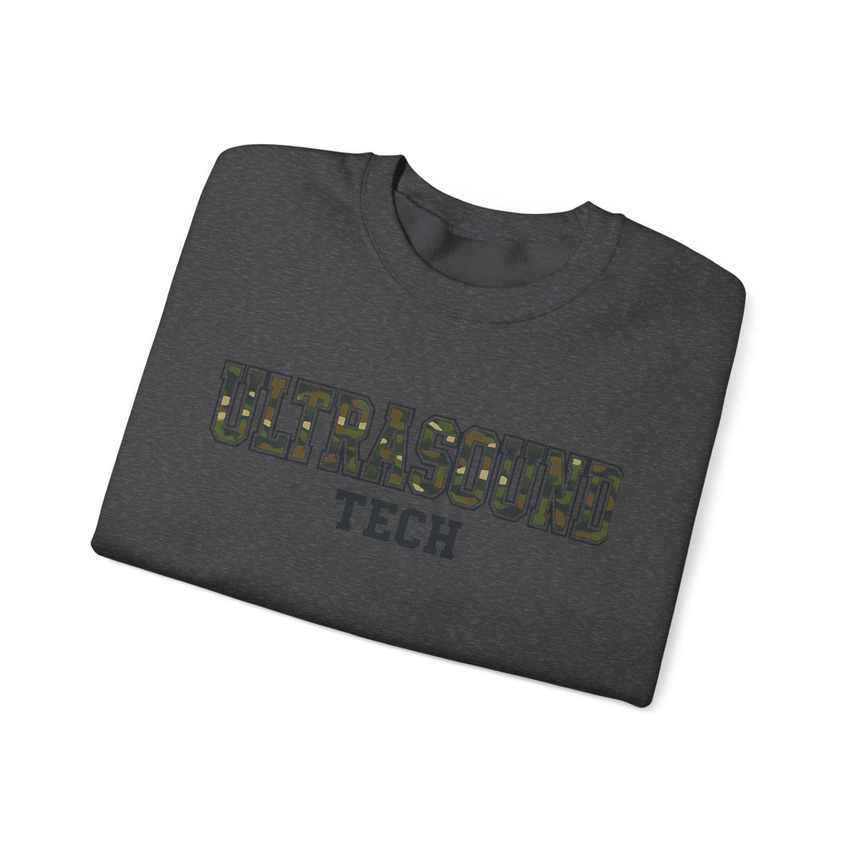 Ultrasound Tech Crew Neck Sweatshirt | Sonographer Gift Pullover | Camouflage Lettering Medical Imaging Nurse Sweater | RadiologyTech Gift