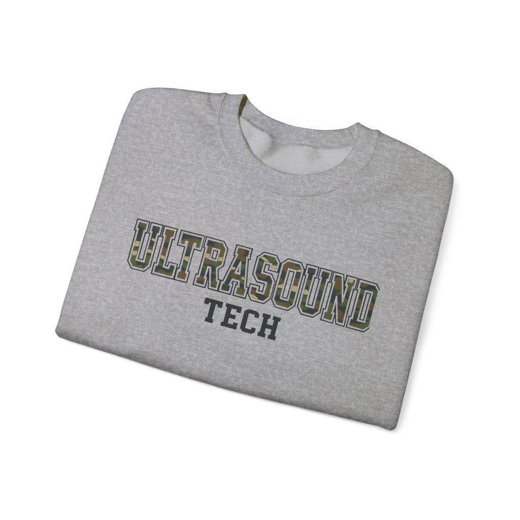 Ultrasound Tech Crew Neck Sweatshirt | Sonographer Gift Pullover | Camouflage Lettering Medical Imaging Nurse Sweater | RadiologyTech Gift
