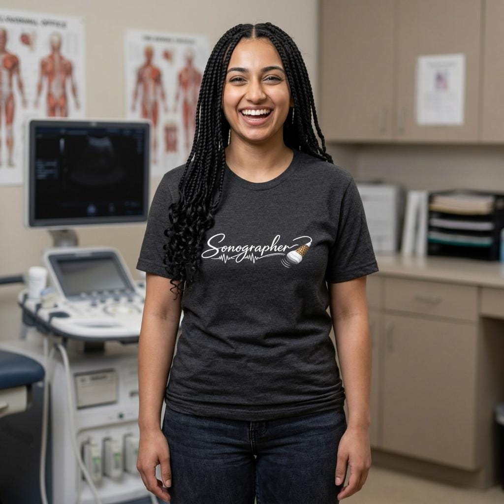 Sonographer Gift T-Shirt, Ultrasound Tech Script Tee, Medical Imaging Student Top
