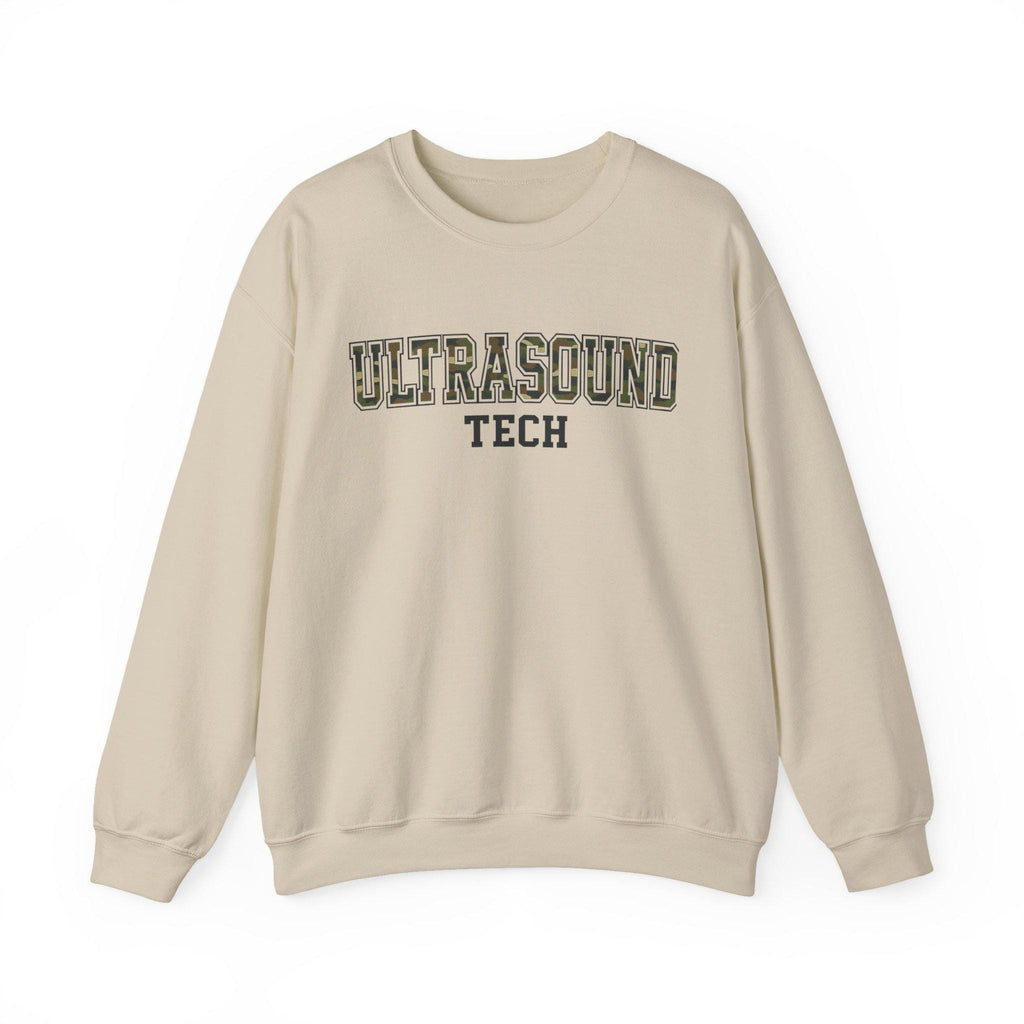 Ultrasound Tech Crew Neck Sweatshirt | Sonographer Gift Pullover | Camouflage Lettering Medical Imaging Nurse Sweater | RadiologyTech Gift
