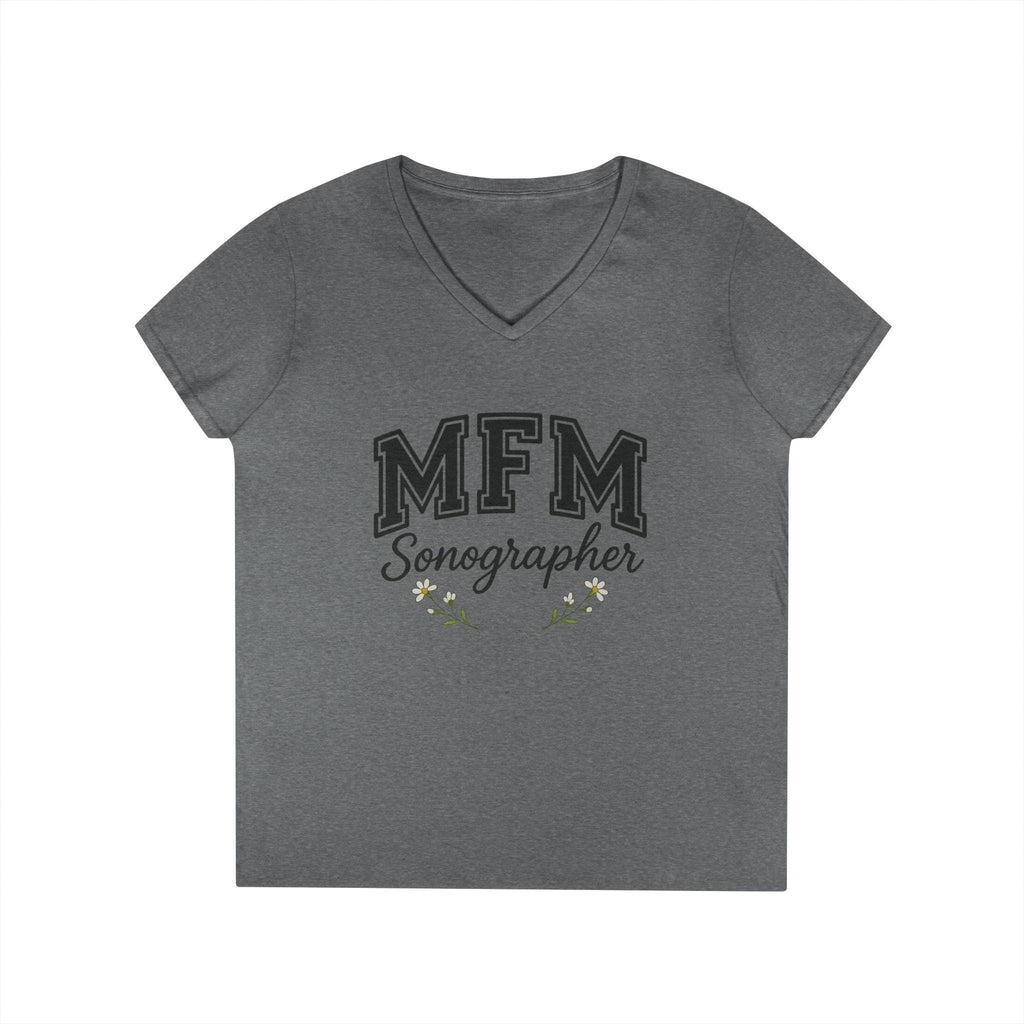 MFM Sonographer V-Neck T-Shirt | Women's Medical Apparel | Maternal Fetal Medicine Ultrasound Tech Gift | Pregnancy Sonography Scrubs Tee