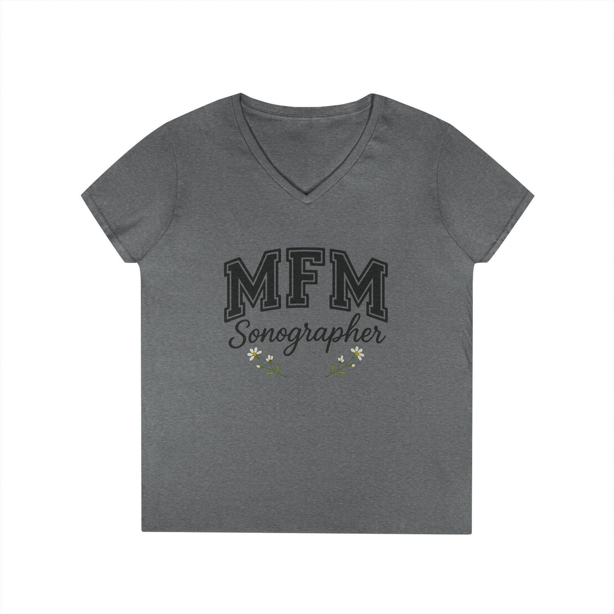 MFM Sonographer V-Neck T-Shirt | Women's Medical Apparel | Maternal Fetal Medicine Ultrasound Tech Gift | Pregnancy Sonography Scrubs Tee