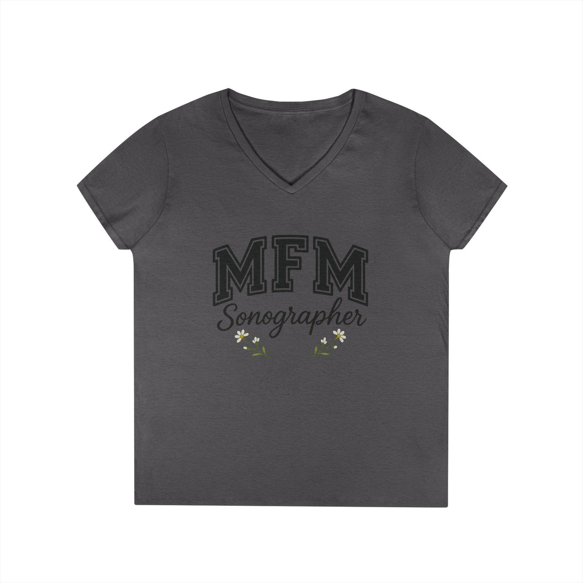 MFM Sonographer V-Neck T-Shirt | Women's Medical Apparel | Maternal Fetal Medicine Ultrasound Tech Gift | Pregnancy Sonography Scrubs Tee