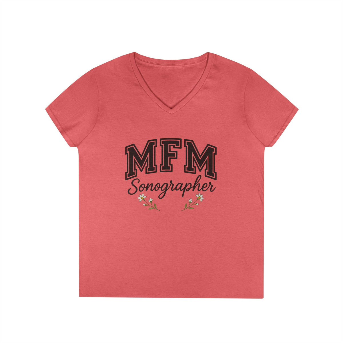MFM Sonographer V-Neck T-Shirt | Women's Medical Apparel | Maternal Fetal Medicine Ultrasound Tech Gift | Pregnancy Sonography Scrubs Tee