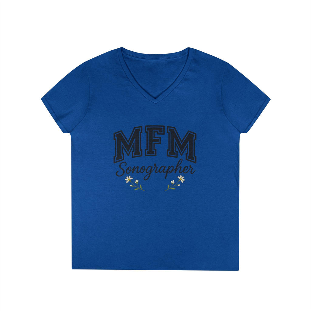 MFM Sonographer V-Neck T-Shirt | Women's Medical Apparel | Maternal Fetal Medicine Ultrasound Tech Gift | Pregnancy Sonography Scrubs Tee