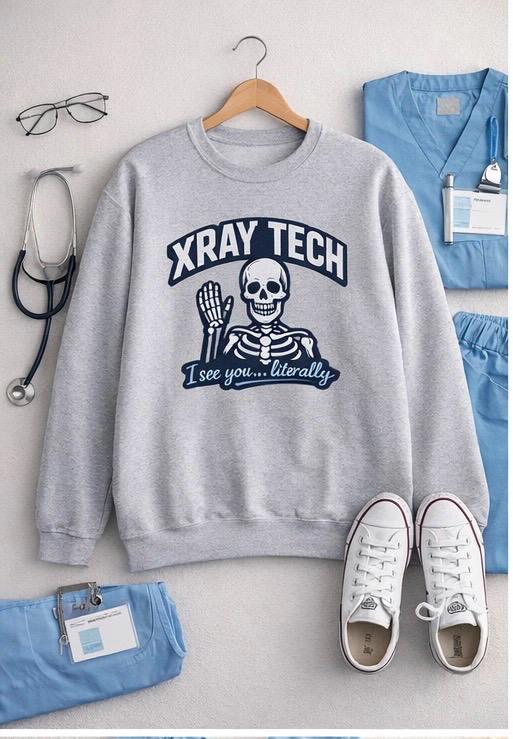 X-Ray Tech Crewneck Sweatshirt | Radiology Technologist Pullover | Medical Imaging Apparel Gift for Rad Tech, Xray Nurse, Radiology Crew