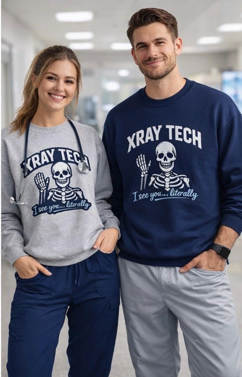 X-Ray Tech Crewneck Sweatshirt | Radiology Technologist Pullover | Medical Imaging Apparel Gift for Rad Tech, Xray Nurse, Radiology Crew
