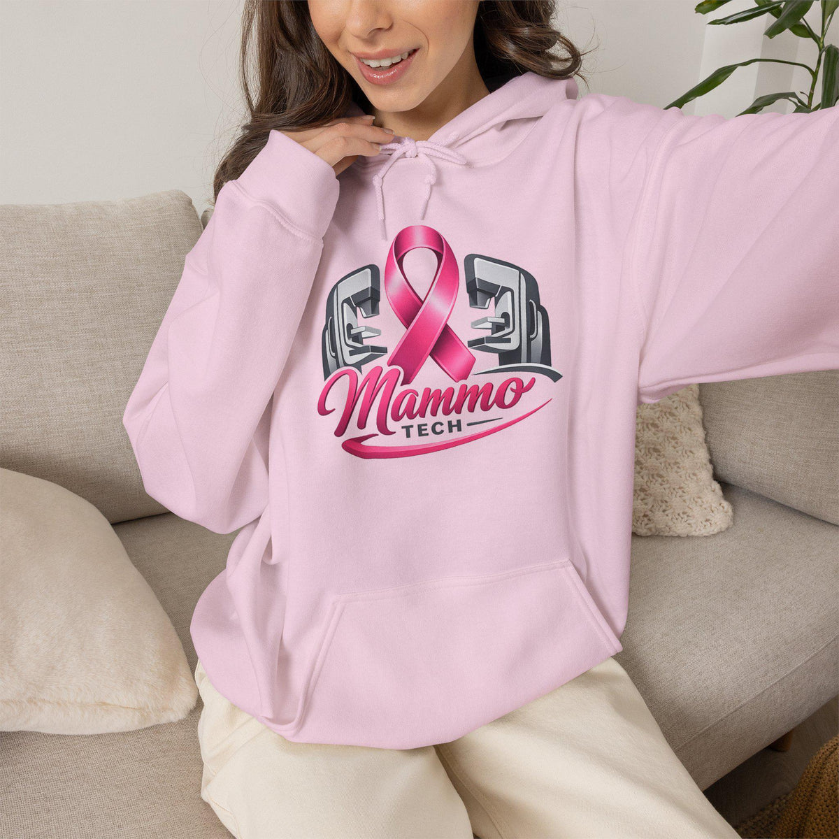 Pink Ribbon Mammo Tech Hoodie | Radiology Tech Gift, Breast Cancer Awareness
