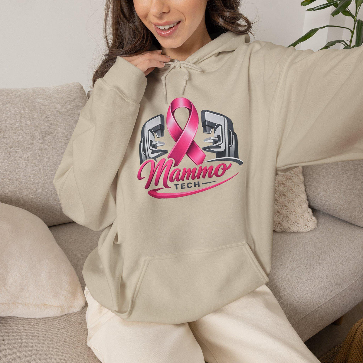 Pink Ribbon Mammo Tech Hoodie | Radiology Tech Gift, Breast Cancer Awareness