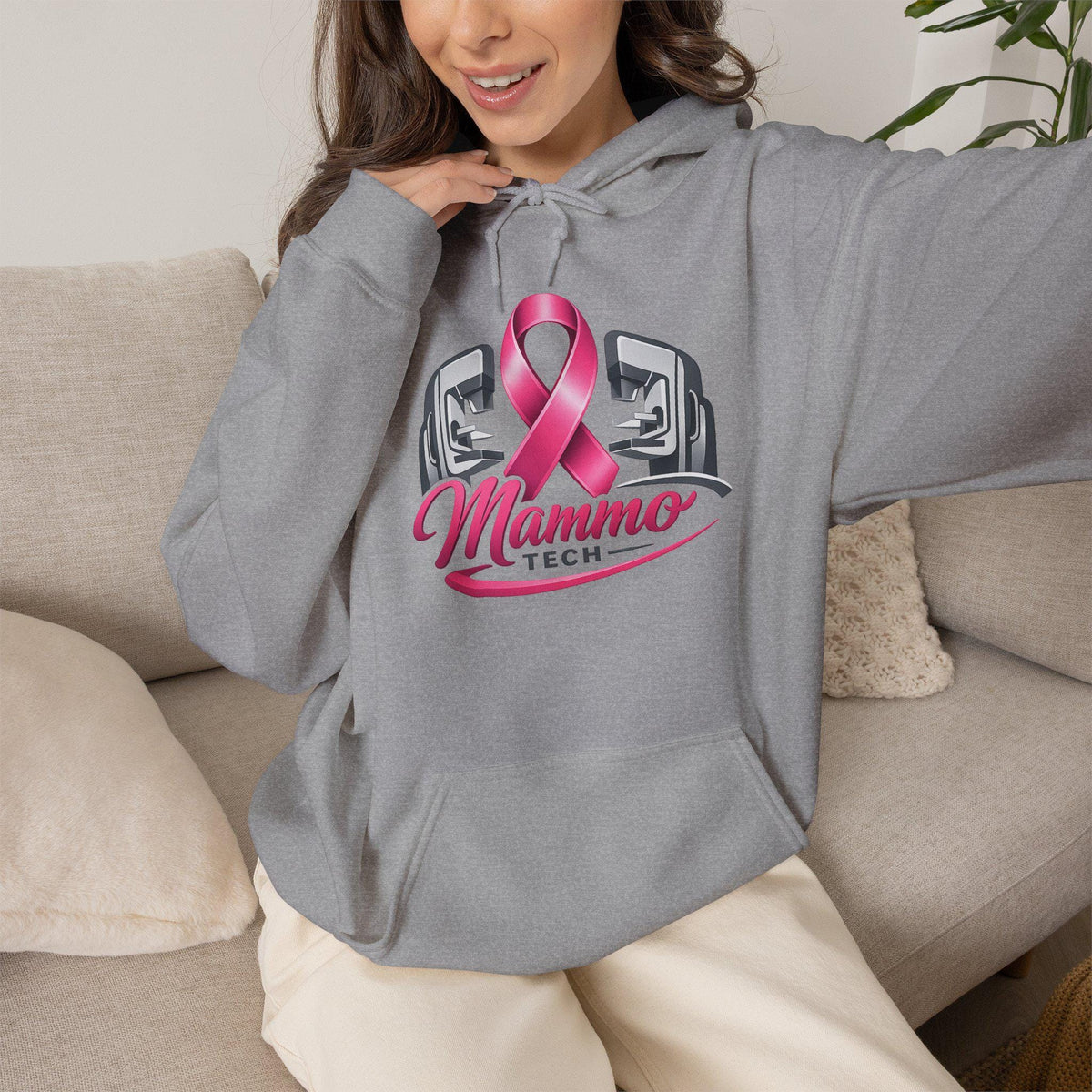 Pink Ribbon Mammo Tech Hoodie | Radiology Tech Gift, Breast Cancer Awareness