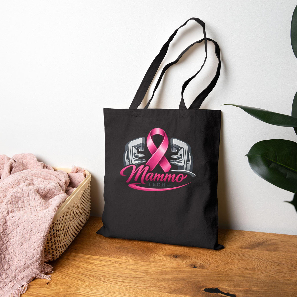 Mammo Tech Tote Bag, Pink Ribbon Radiology Gift, Breast Imaging Canvas Bag