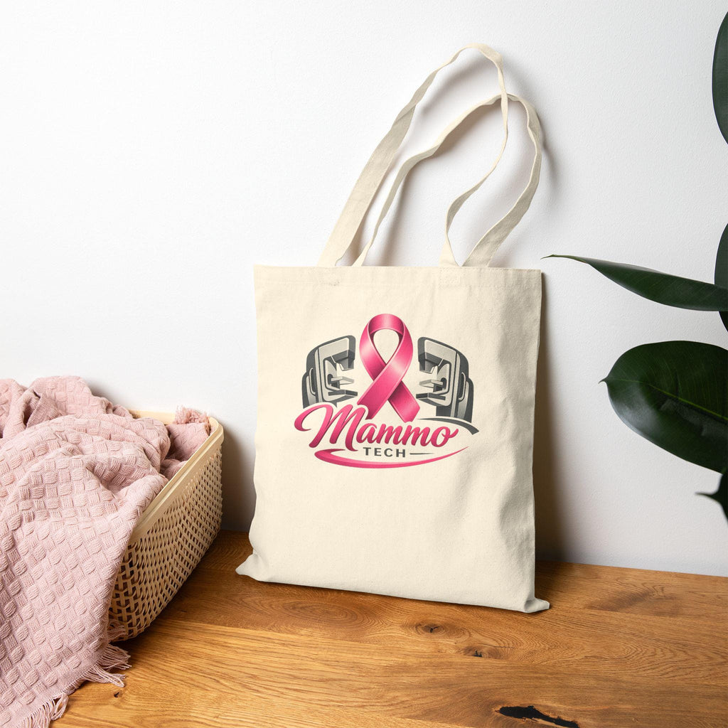Mammo Tech Tote Bag, Pink Ribbon Radiology Gift, Breast Imaging Canvas Bag